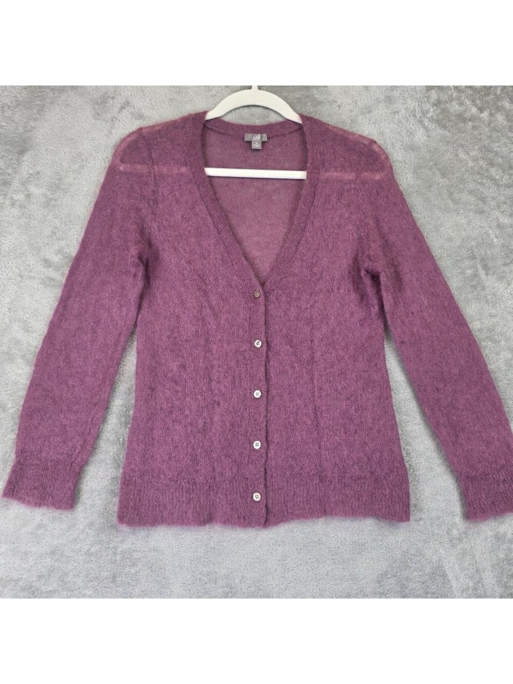 J Jill Cardigan Sweater Womens Medium Purple Mohair Button Front Sheer Knit
